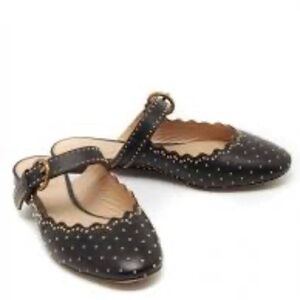 Chloe Lauren Scalloped Black Mule with Buckle